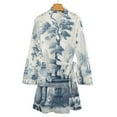 thumbnail image 4 of Blue Chinoiserie Toile Luxury Style Night Robe Long Sleeve V Neck Robe With Belt Women's Sleepwear Dresses, 4 of 9