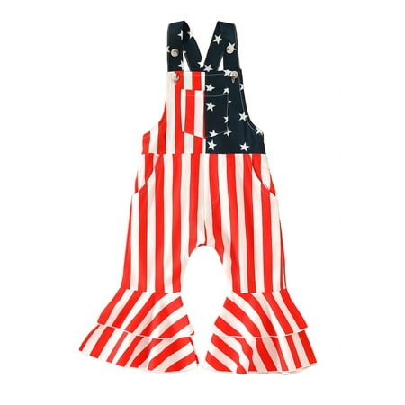 

Toddler Baby Girls Summer Romper 4th of July Star Stripe Jumpsuit Flared Pant Overalls