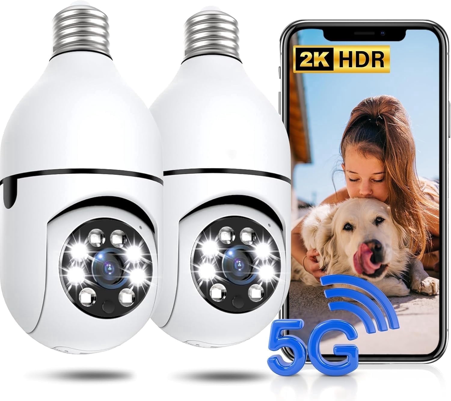 Jqimn 5G WiFi Light Bulb Security Camera, 2K HD