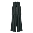 thumbnail image 2 of Bosfbaoi Two Piece Sets for Women Linen Blend Fashion Outfit Set V-Neck Sleeveless Button Tops Comfort Waist Wide Leg Pants Matching Sets Women Clothing, 2 of 6