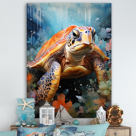 Designart "Turtle Harmony in Geometric Art" Animals Turtle Canvas Prints