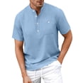 thumbnail image 6 of DPTALR Men's Henley Stand Collar T-Shirt,Short Sleeve Casual Pocket Top,Light Blue,Big Men's,Tall Men's S,Young Men's Shirts, 6 of 9