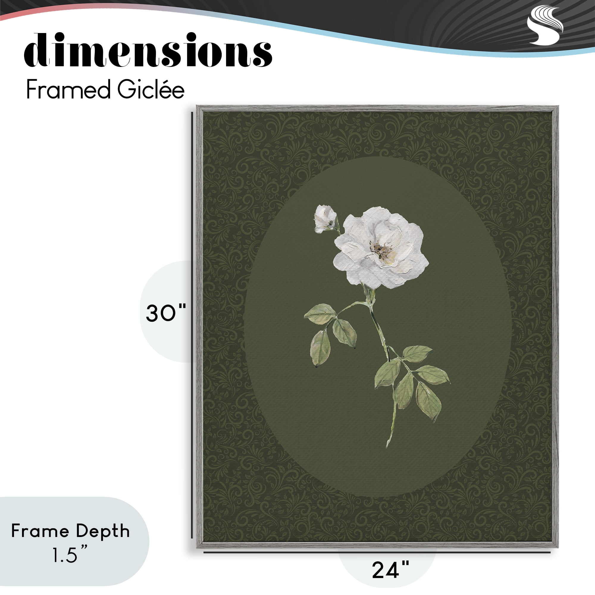 Stupell Industries White Rose on Emerald Gray Framed Giclee Art, design by Sally Swatland