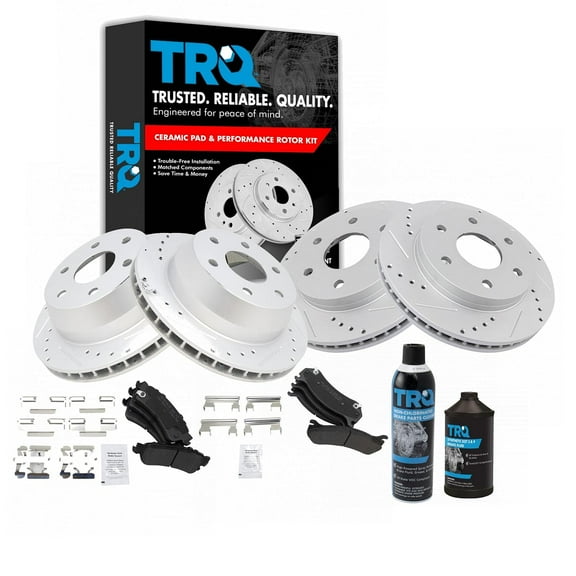 TRQ Front & Rear Metallic Brake Pad Performance Rotor & Hardware Kit w/ Fluids BKA18843 Fits select: 2002 CHEVROLET SILVERADO, 2000-2001 CHEVROLET TAHOE