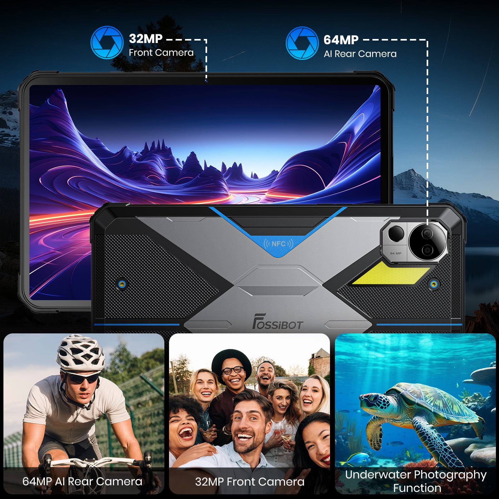 FOSSIBOT Rugged Tablet DT3 10.4 inch,21560mAh,32GB+256GB/2TB,2K IPS Display,Wi-Fi6,IP68,IP69K Waterproof Tablet,5G OutdoorTablet,64+32MP Camera,Face Unlock,OTG, Android 15,66W Rapid Charging