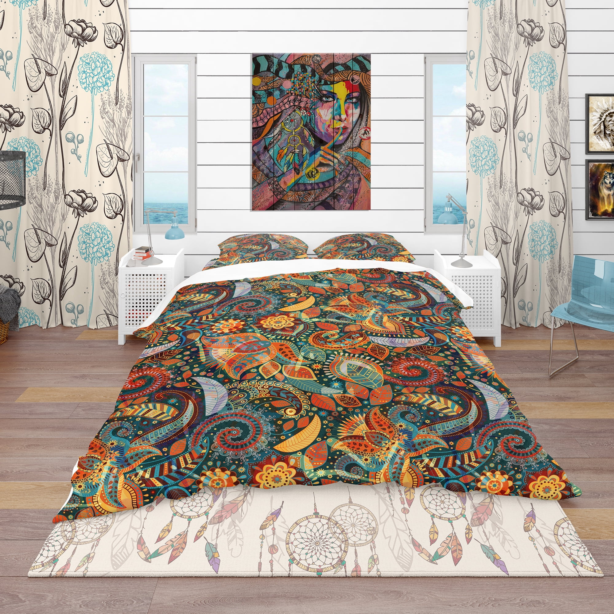 Designart 'Paisley Floral Pattern' Bohemian & Eclectic Duvet Cover Set