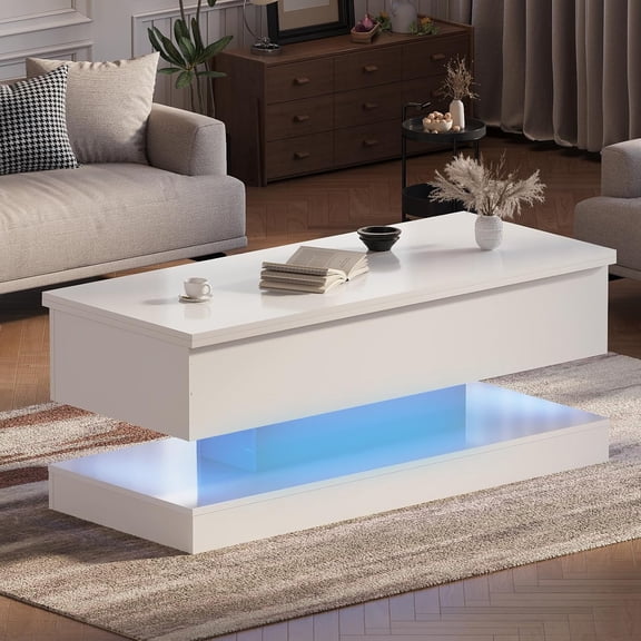 47.2In Lift Top Coffee Table with LED and USB Modern for Living Room Home Office
