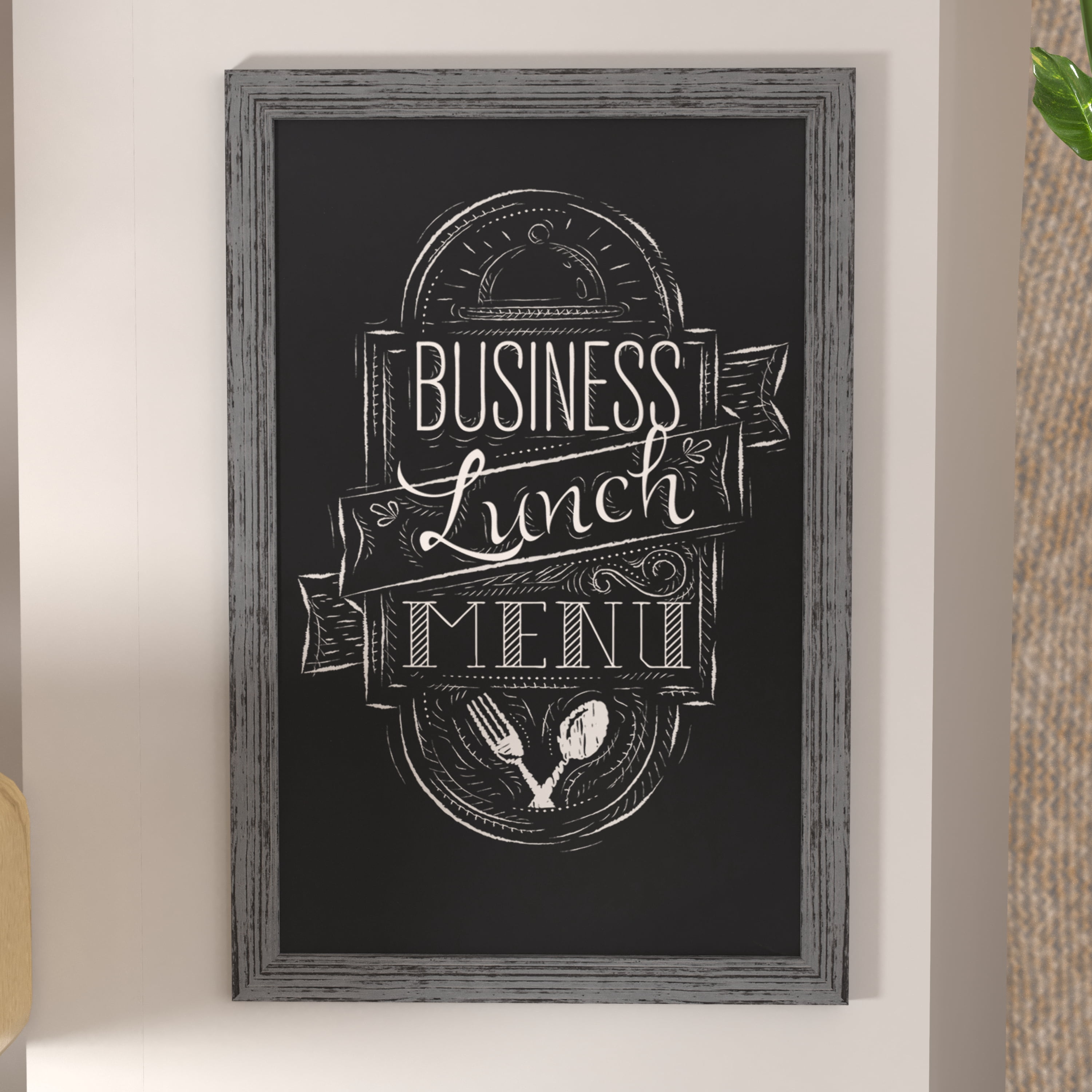 Flash Furniture Canterbury 24" x 36" Rustic Gray Wall Mount Magnetic Chalkboard Sign with Eraser, Hanging Wall Chalkboard Memo Board for Home, School, or Business