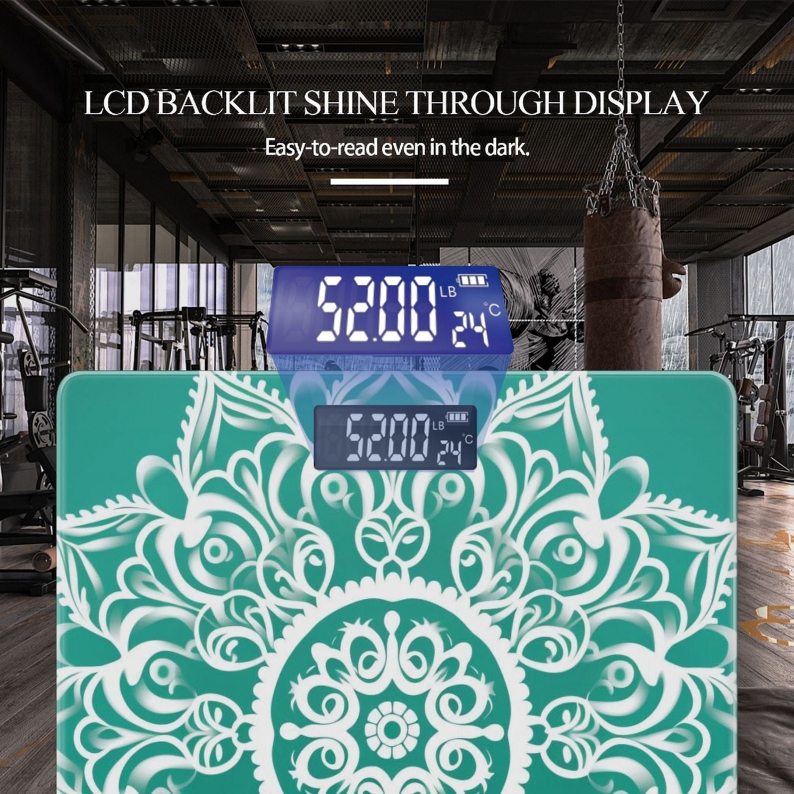 High Precision Body Weight Scale Smart Bathroom Scales with Large LCD Display(400lbs),Decorative for Bedroom-White Lace Mandala On Green Background