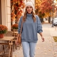 thumbnail image 6 of Mock Neck Loose Sweatshirt for Women Drop Shoulder Puff Sleeve Oversized Pullover Soft Knit Versatile Daily Athleisure Outer Top Blue XL, 6 of 6