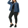 thumbnail image 2 of Unique Bargains Women's Plus Size Long Sleeve Button Front Washed Denim Jacket, 2 of 7