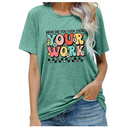 

kakina CMSX Cute Shirts for Women Summer Casual Crewneck Short Sleeve Printed T-shirt Cute Tops for Teen Girls Green XL