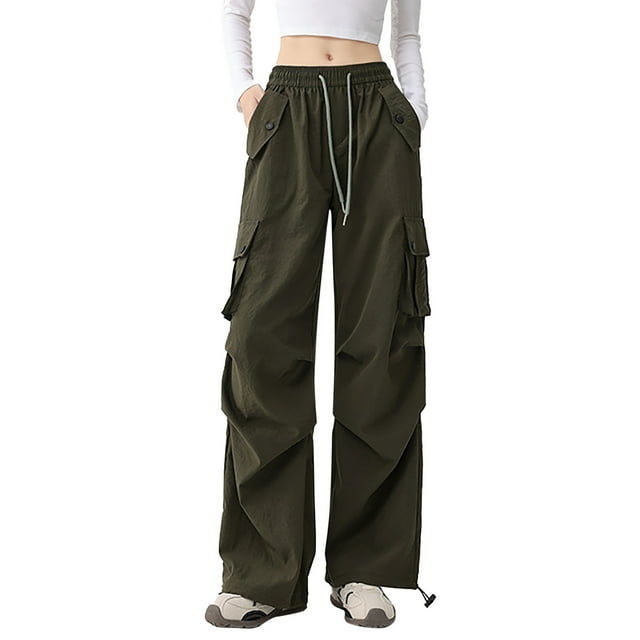 TINZ Women's Casual Pants Loose Straight Leg Comfortable Everyday Wear Drawstring Pocket Trousers For All Seasons With Pure Color Design Womens Workout Pants Pant Romper for Women Casual