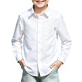 thumbnail image 2 of Back to School Boys Shirt Collared Long Sleeve Button Down Solid Dress Shirts Comfortable Preppy Active Breathable T Shirts, 160, 2 of 5