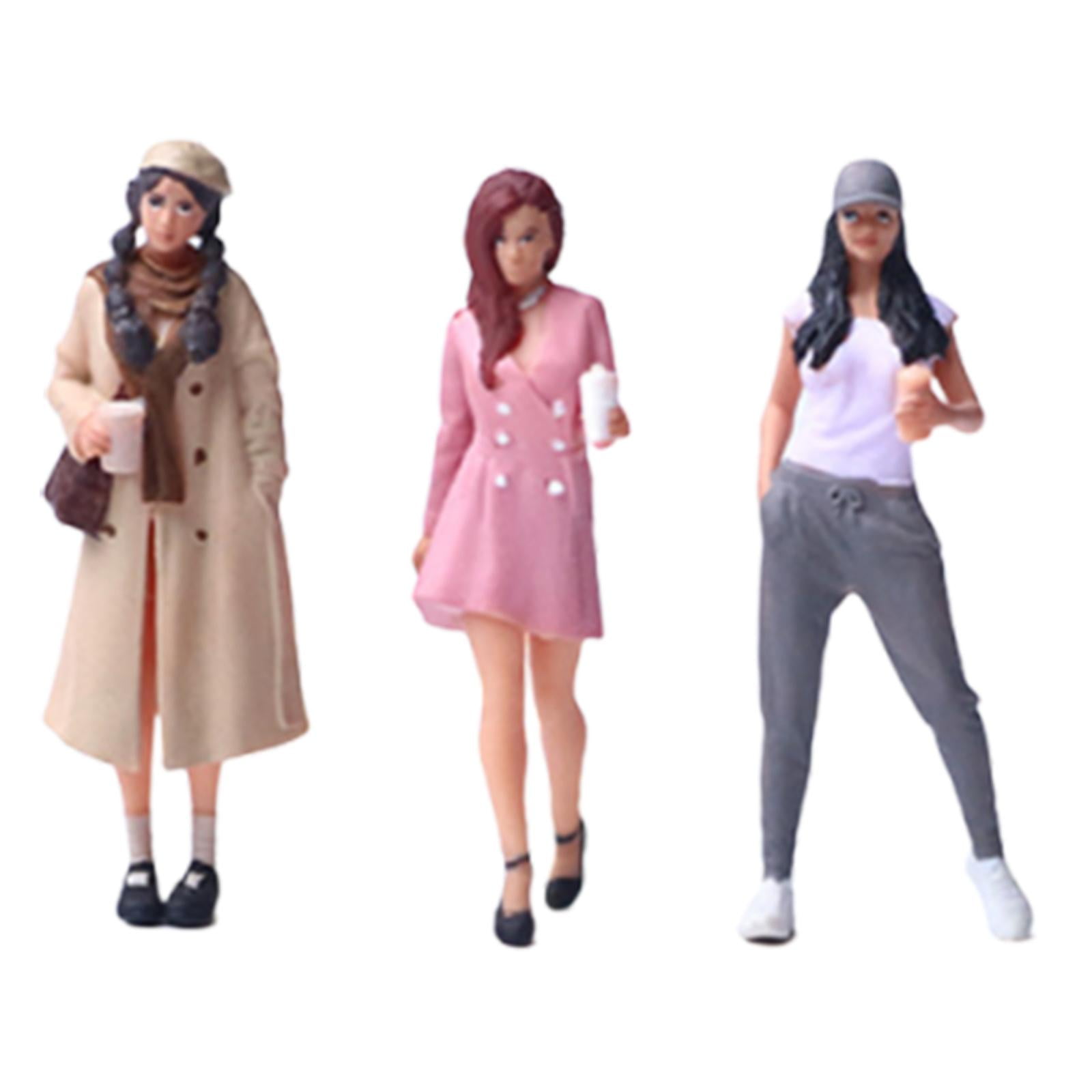 3 Pieces Miniature People Figure Girls Diorama Resin Material for Model Scene Dollhouse Collectors Decor