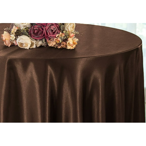 Wedding Linens Inc. 108" Round Satin Tablecloth Satin Table Cover Linens - Chocolate
