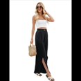 thumbnail image 3 of Pantalones Palazzo de Cintura Alta, Elásticos, Holgados, Informales, con Abertura Central y Pierna para Mujer, Color Negro, Talla L, 3 of 8