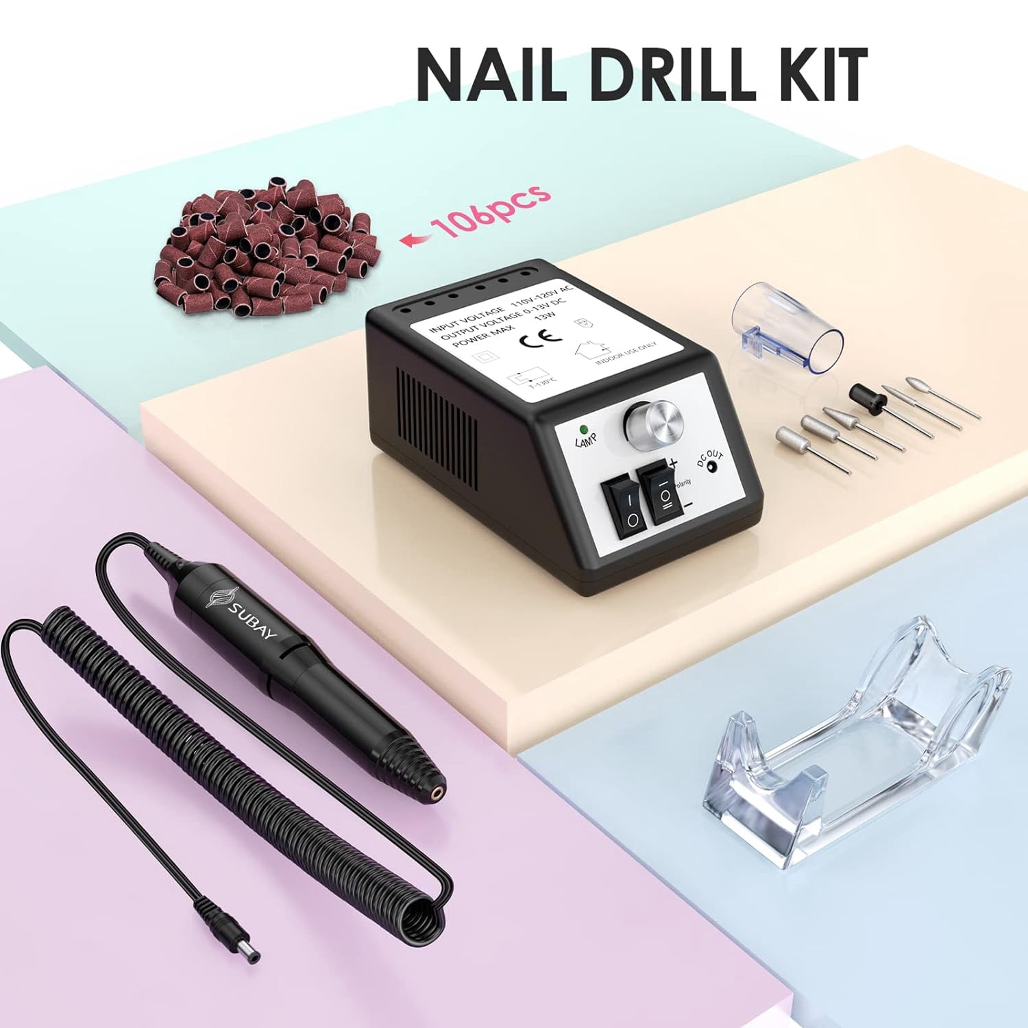 Professional Electric Nail Drill Kit, 20000 RPM Manicure Pedicure Machine with 6 Bits & 100 Sanding Bands,Black