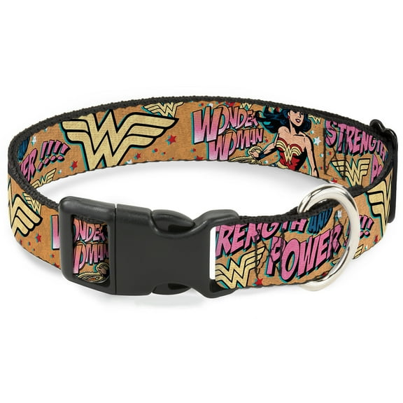 DC Comics Pet Collar, Dog Collar Plastic Buckle, Wonder Woman Strength Power, 9.5 to 13 Inches 1.0 Inch Wide
