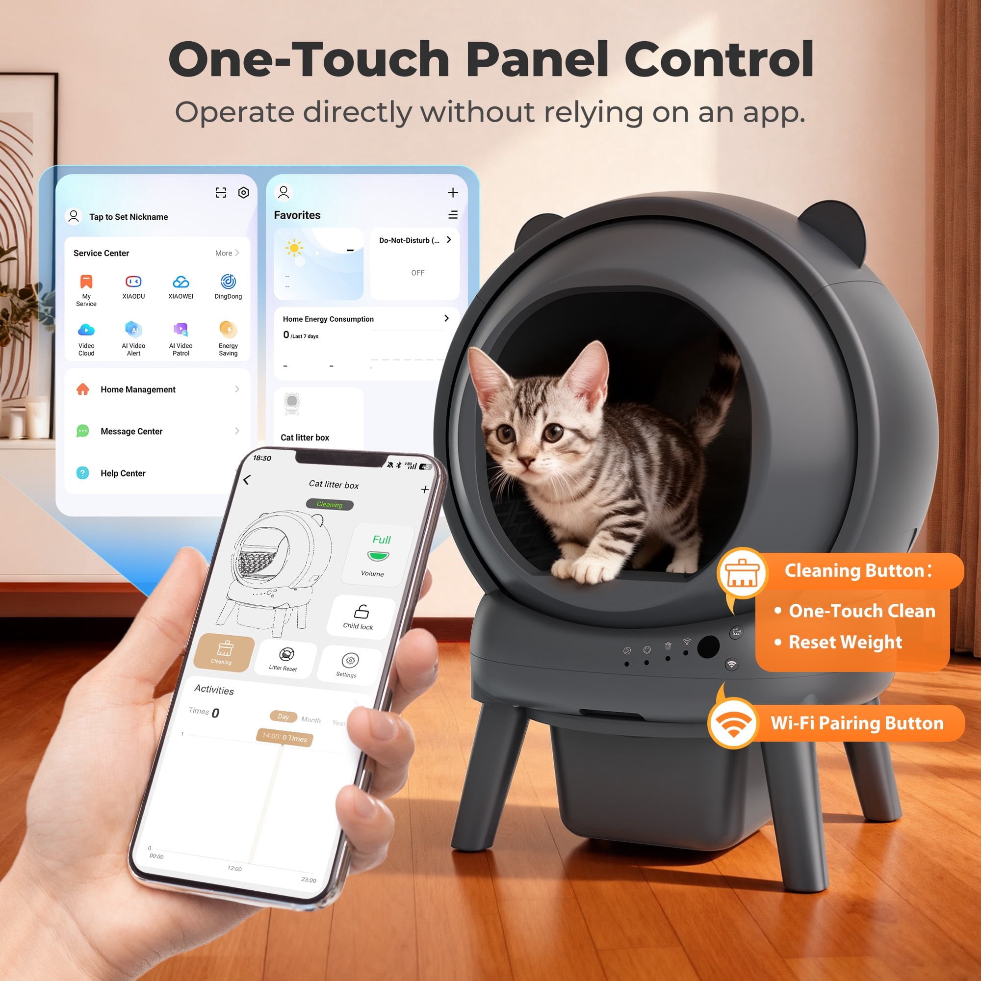 Self Cleaning Cat Litter Box, Automatic Cat Litter Box with Smart App Control, 100L Large Capacity, 15L Waste Bin, 8 Safety Sensors, Low Noise 35dB, Smart Litter Box for Multiple Cats