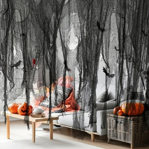 Halloween Black Gauze Polyester Hanging Cloth Scary Party Haunted House Backdrop Props