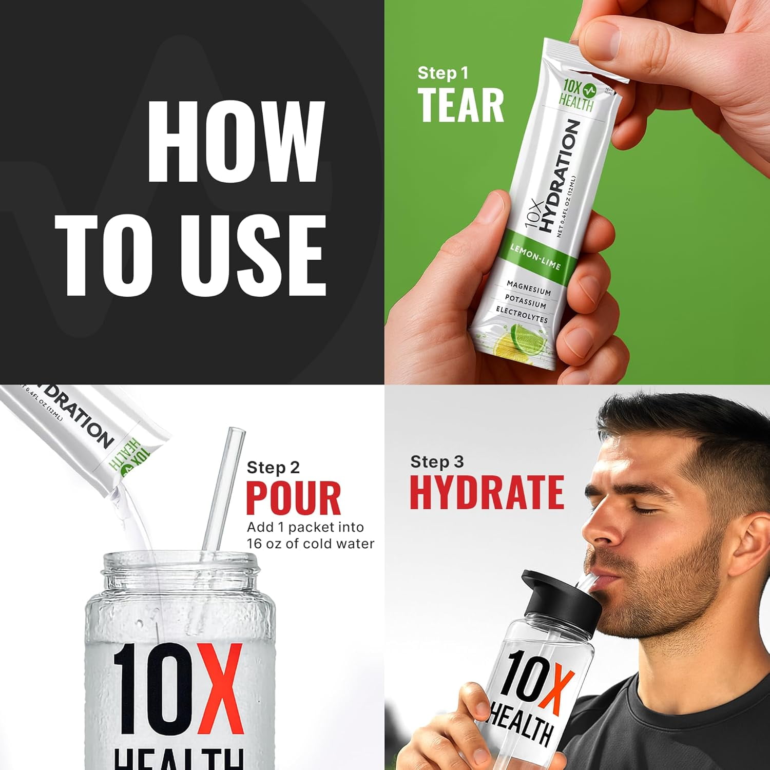 10X Hydration Wave Crusher - Liquid Electrolyte Drink Mix Packets - 15 Stick packs, Lemon Lime