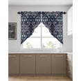 thumbnail image 4 of Swag Curtains, Boho Circle Blue Abstract Geometric Lines Texture Rod Pocket Kitchen Curtains Valances Tier Curtains Swag Valance Curtains for Bedroom Living Room 36" x 45", 2 Panels, 4 of 6
