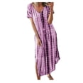 thumbnail image 2 of ICHUANYI Clearance Fashion Casual Women Tie-Dye Print V-Neck Short Sleeve Split Summer Long Dress(Purple, XXL) ICHUANYI WER2023081117551, 2 of 4