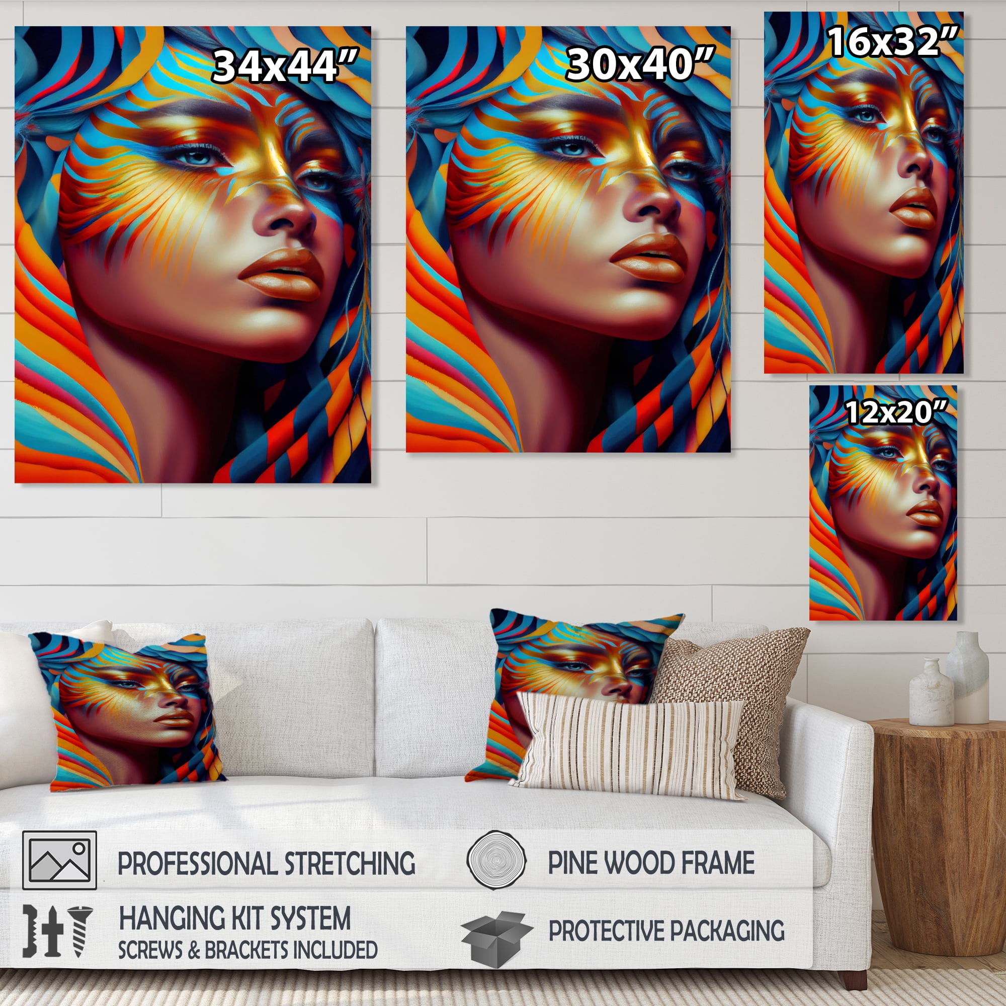 Designart Dynamic Feather Woman Portrait V Canvas Wall Art