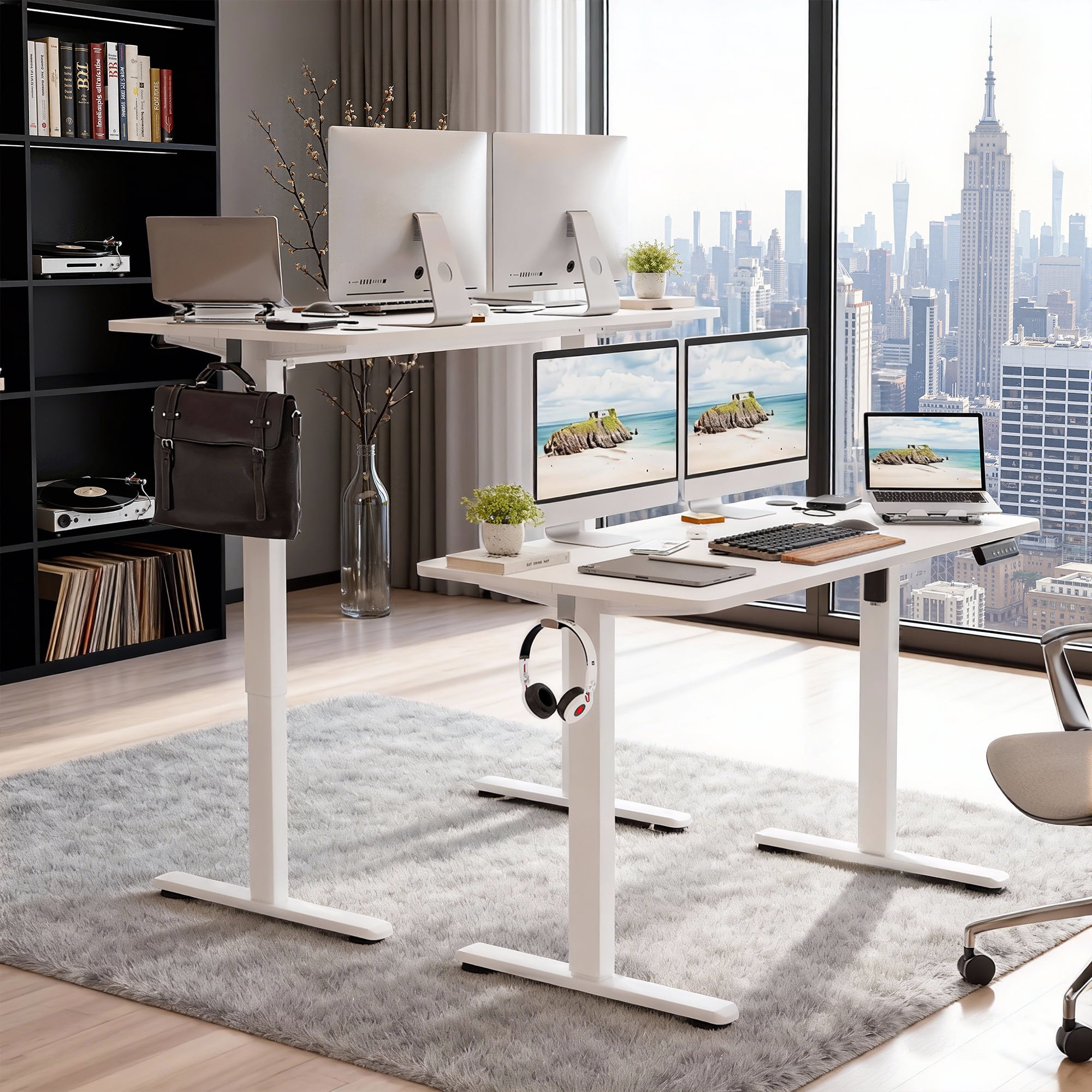 MAYEERTY 48*24" White Electric Standing Home Office Desk with Splice Board, Adjustable Height Sit-Stand Desk