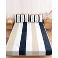 thumbnail image 2 of Twin Sze Fitted Sheet Set - Beige Navy Blue Striped 2 Piece Bedding Sets 16" Deep Pocket Fitted Sheet with 1 Pillowcase, Farmhouse Stripe Art Brushed Microfiber Hotel Luxury Bed Sheets, 2 of 9