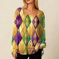 thumbnail image 4 of Mardi Gras Shirts for Women Mask Print Glitter Long Sleeve Tops Carnival Crew Neck Holiday Tunic Tops Gold 3XL, 4 of 5