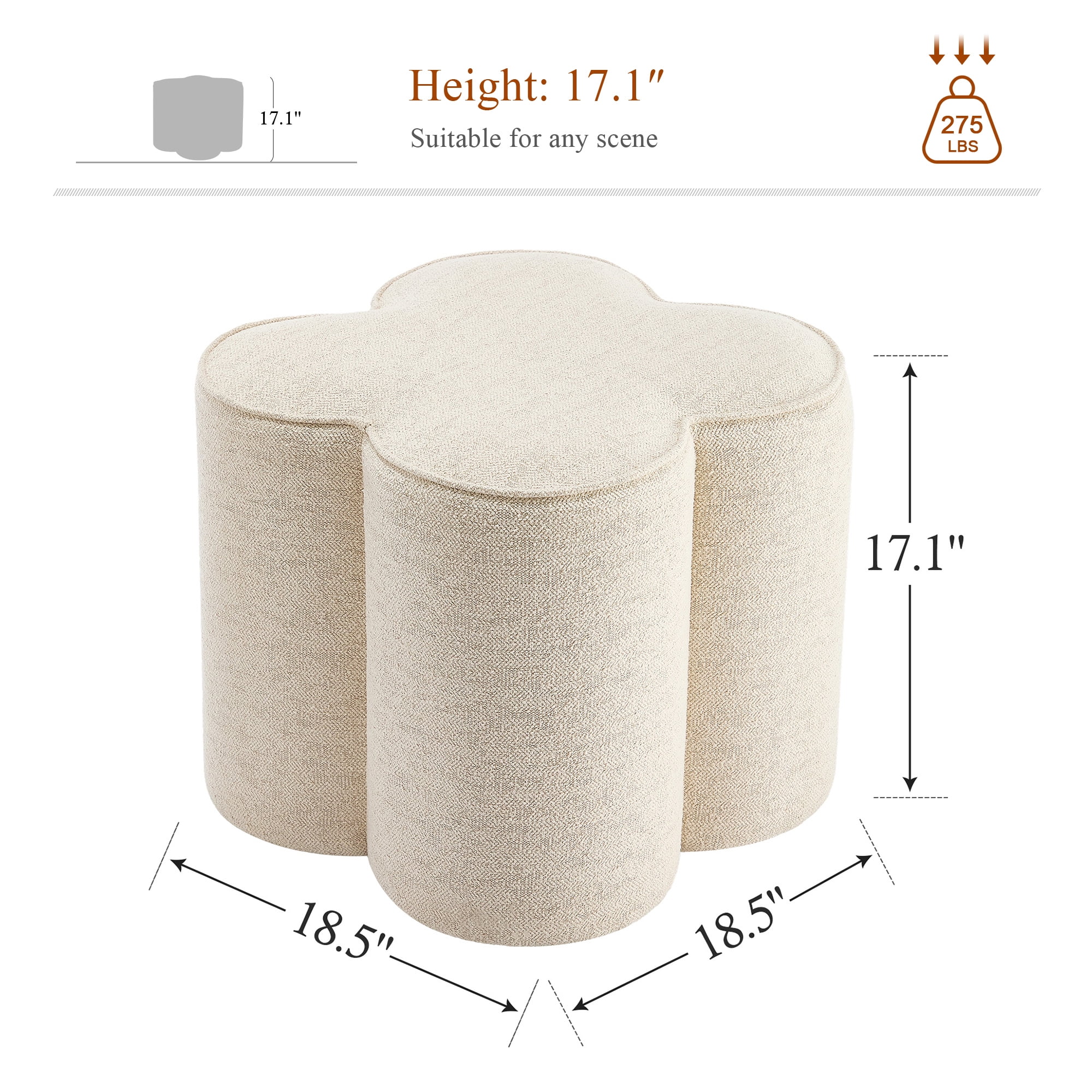 Zesthouse 18.5″ Linen Fabric Ottoman, Modern Ottoman Coffee Table for Living Room, Flower Shaped Foot Stools, Upholstered Footrest Stool for Couch, Beige
