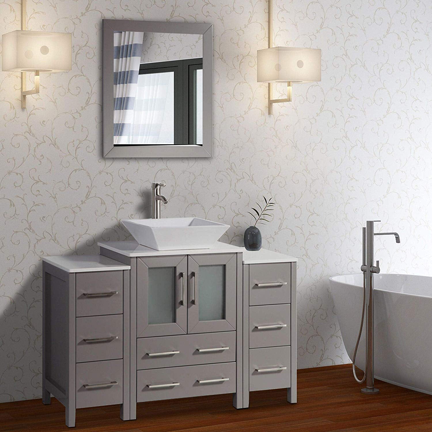 Vanity Art 48" Single Sink Bathroom Vanity Combo Set Solid Wood Quartz