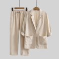 thumbnail image 5 of HAYIMI Womens Fall Outfits Sets 2 Pieces Relaxed Fit Long Sleeve Single Button Linen Blazer Matching Pleated Wide Leg Solid Color Pants Casual Wear Trendy Clothing Sets, 5 of 5