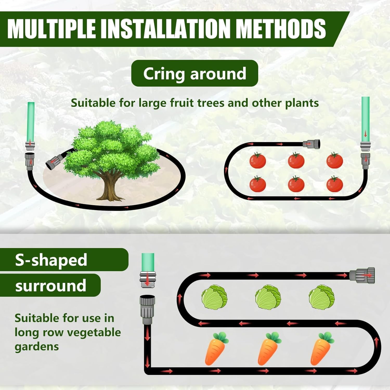 Flat Soaker Hose 100ft, Heavy Duty Double Layer Drip Irrigation Hose, Leak Proof Garden Watering System, Saves 80% Water