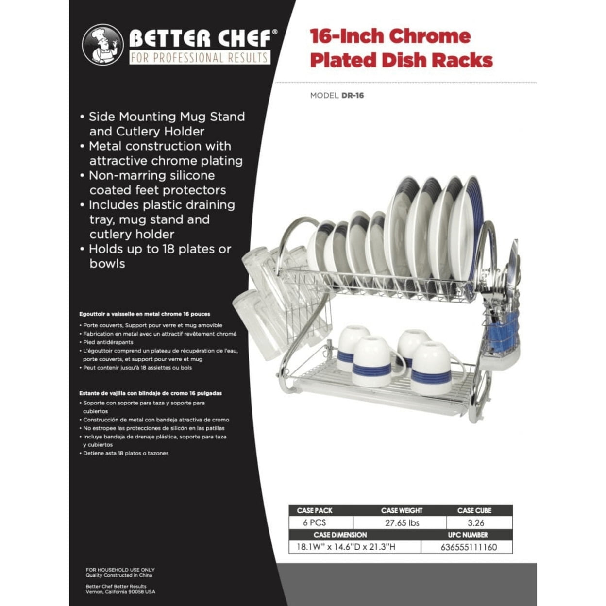 Better Chef 16 Inch Chrome Dish Rack 2 Level S Shaped Cutlery Holder DR-16
