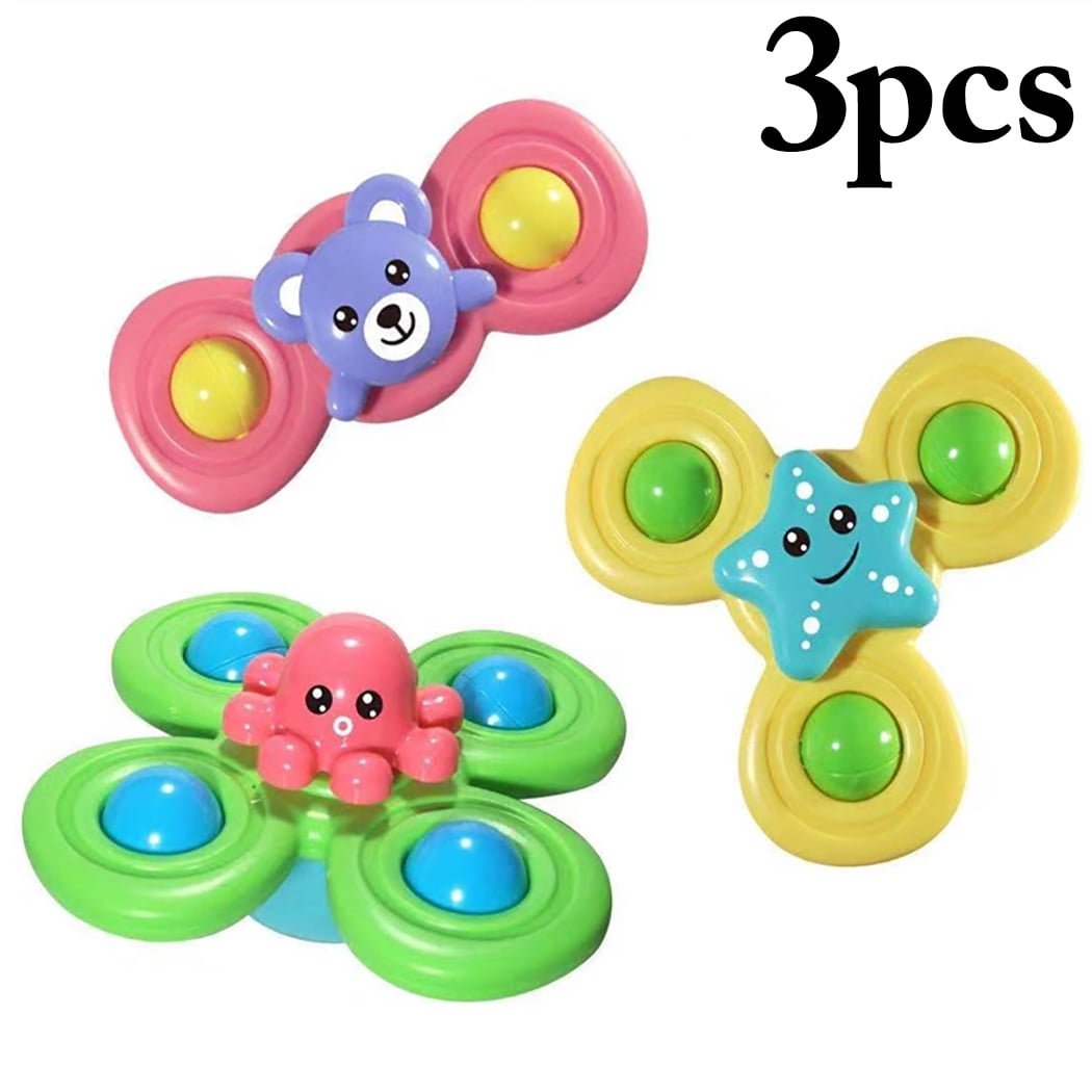 Coofit 3PCS Suction Cup Baby Toys Plastic Funny Baby Spinning Toy Baby Rattle Toy for Kids Boys Girls