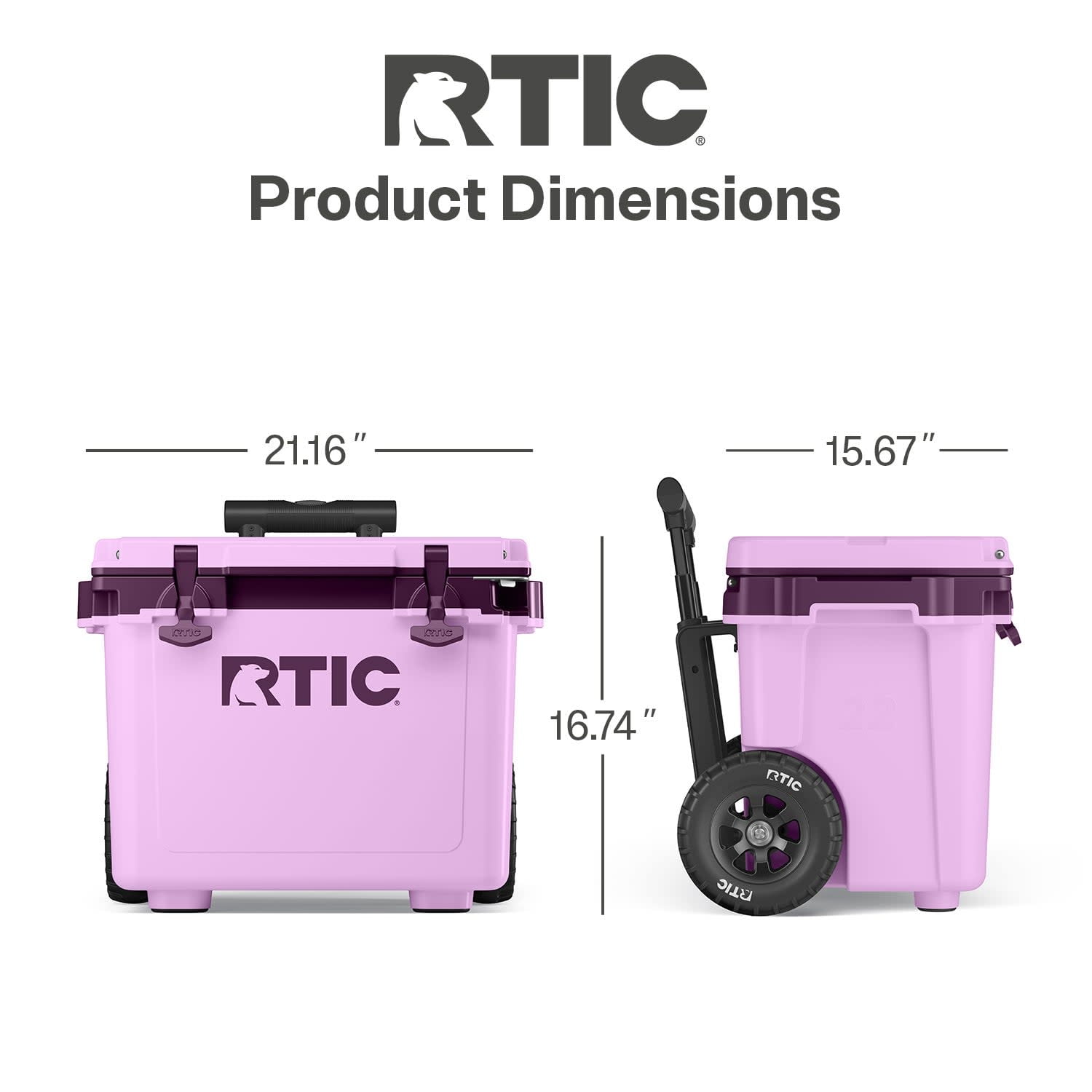 RTIC 22 QT Wheeled Hard-Sided Cooler, Fits 28 Cans or 6 Wine Bottles, Lavender/Plum