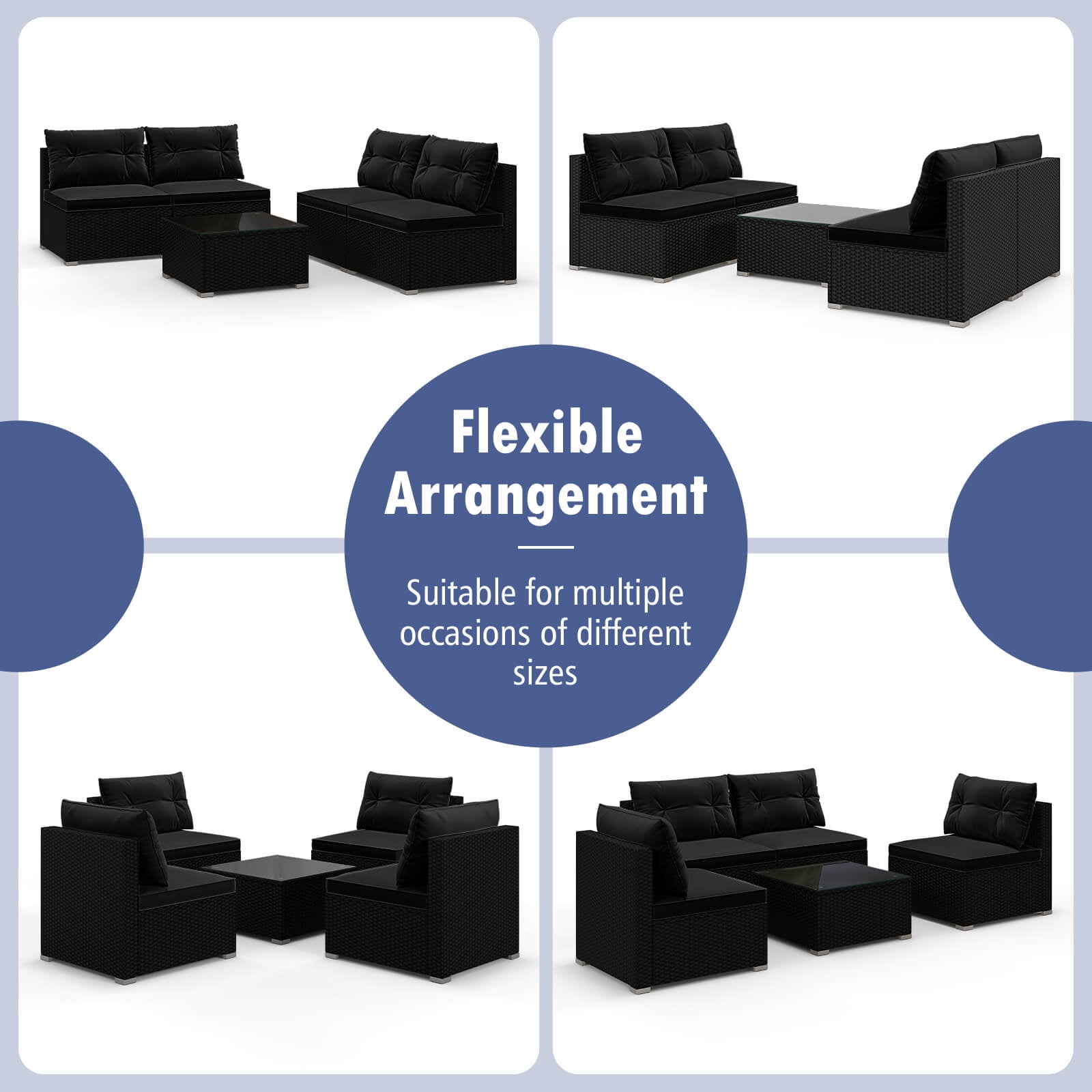 Costway 5 Piece Outdoor Furniture Set with Seat & Back Cushions Tempered Glass Tabletop Black
