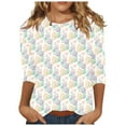 thumbnail image 1 of Bowake T-Shirts de Pâques pour Femmes Été Grandes Tailles Mignons Col Rond Manches 3/4 Œuf de Pâques Graphique, 1 of 5