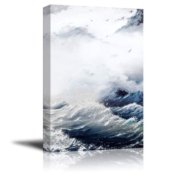wall26 - Canvas Wall Art - Abstract Oil Painting Style Seascape with Big Waves - Giclee Print Gallery Wrap Modern Home Art Ready to Hang - 12x18 inches