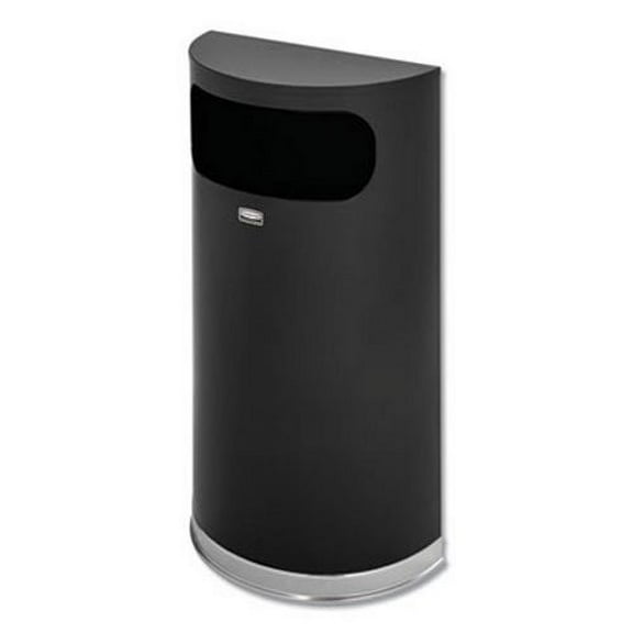 United Receptacle 30% Recycled Half Round Black/Chrome Receptacle, 9 Gallons, 32" x 18" x 9", Black/Chrome