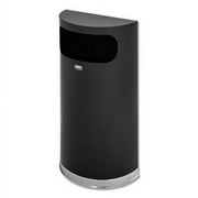 Rubbermaid European and Metallic Series Receptacle, Half-Round, 9 gal, Black/Chrome