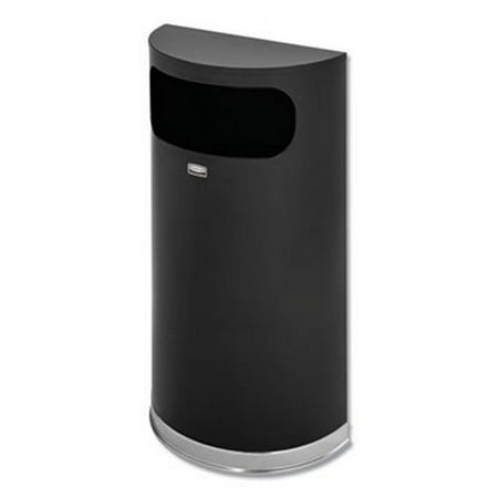 Rubbermaid European and Metallic Series Receptacle, Half-Round, 9 gal, Black/Chrome