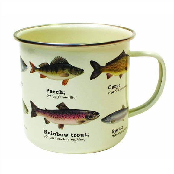 Gift Republic Fish Enamel Mug – 500ml Durable Outdoor Coffee Cup with Illustrated Fish Species – Ideal for Camping, Hiking, and Fishing Trips