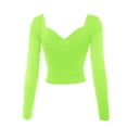 thumbnail image 4 of QAFOPEH Women Low-Cut V Neck Long Sleeve Solid Color Slim Cropped Top, 4 of 7