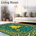 thumbnail image 2 of ODIKA 4'x6' Machine Washable Non-Slip Area Rug, Cheerful Frog and Festive Foliage Design With Ornate Detailing High Traffic Rug, Blue, 648078, 2 of 7
