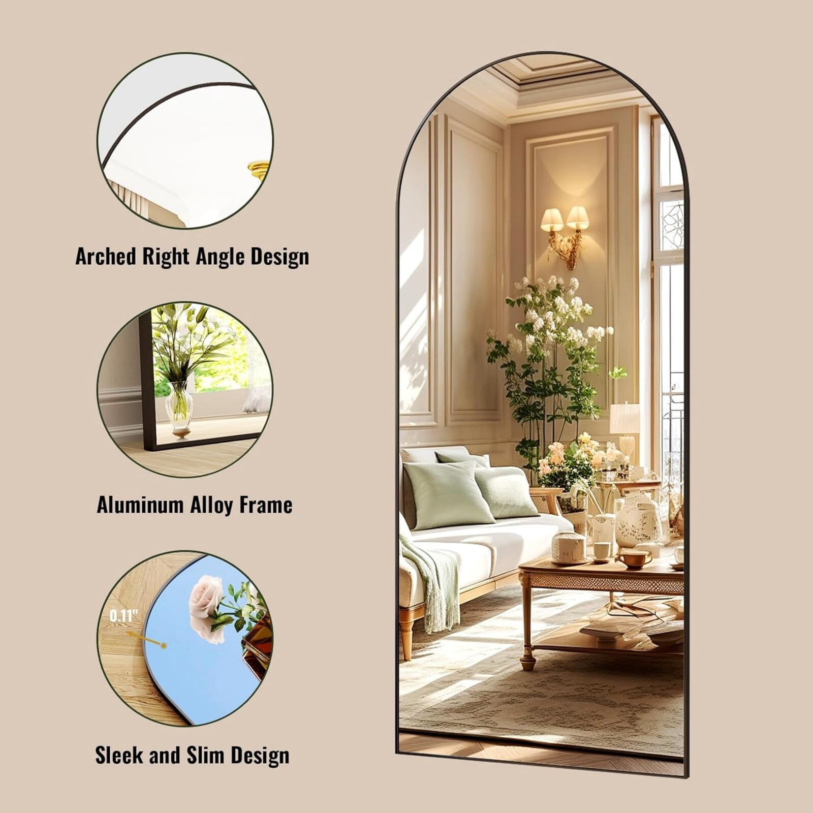 Dscont 30"x71" Arched Full Length Mirror Modern Floor Mirror with Aluminum Frame, Black