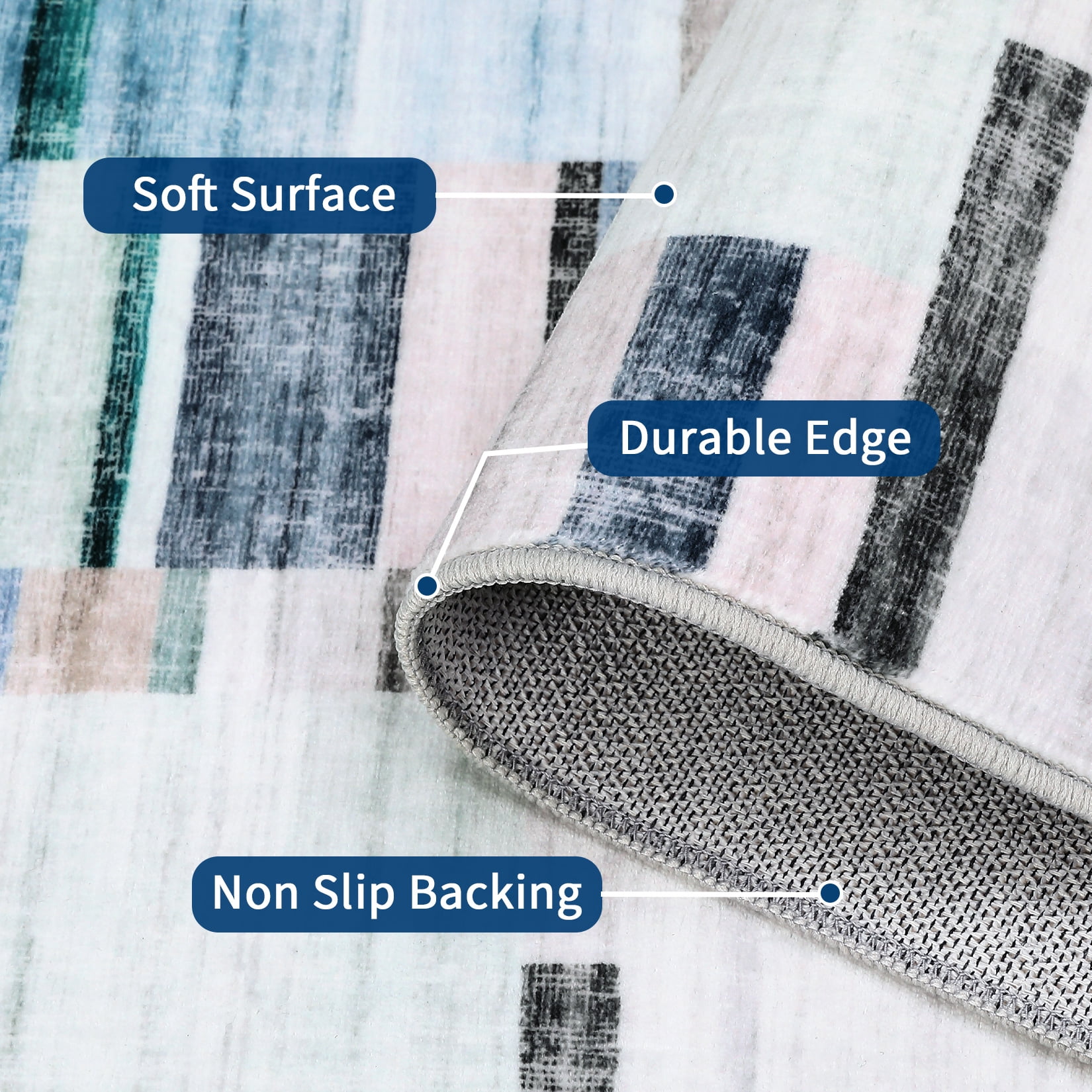 Garvee Geometric Area Rug 5x7 Modern Washable Rug for Living Room, Non-Slip Stain Resistant Indoor Carpet for Bedroom Dining Room Office, Blue